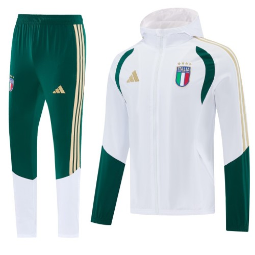 2026 Italy White Hoodie Full Zipper Windbreaker + Long Pants
