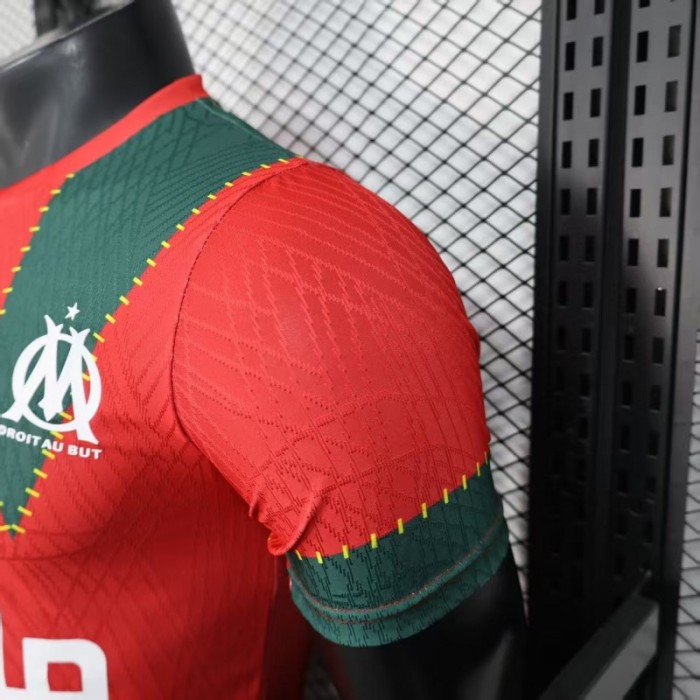 25/26 Player Version Marseille Red and Green with Morocco Flag Design Jersey