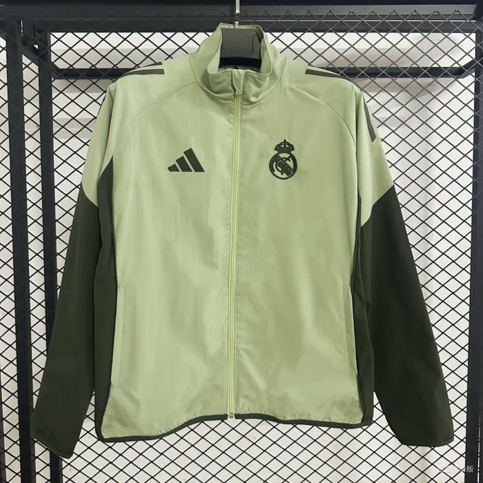 25/26 Real Madrid Light Green and Grey Full Zipper Windbreaker