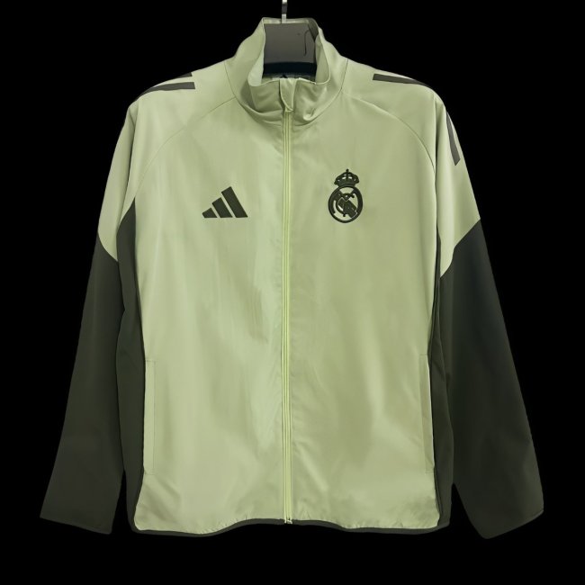 25/26 Real Madrid Light Green and Grey Full Zipper Windbreaker