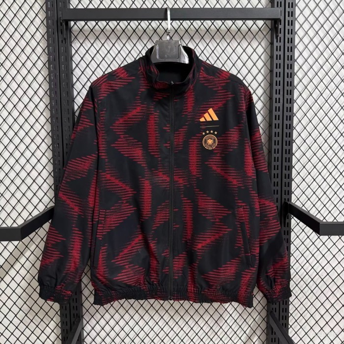 2025 Germany Black with Red Geometric Pattern Full Zipper Windbreaker