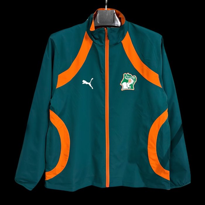 2026 Ivory Coast Teal Green with Orange Curved Stripes Full Zipper Windbreaker