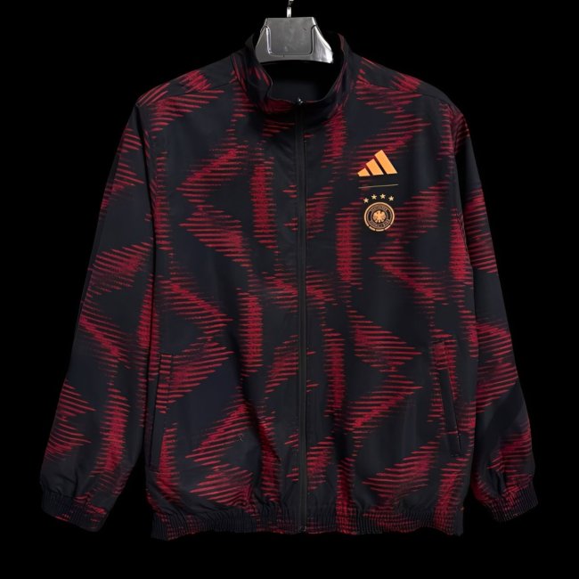 2025 Germany Black with Red Geometric Pattern Full Zipper Windbreaker