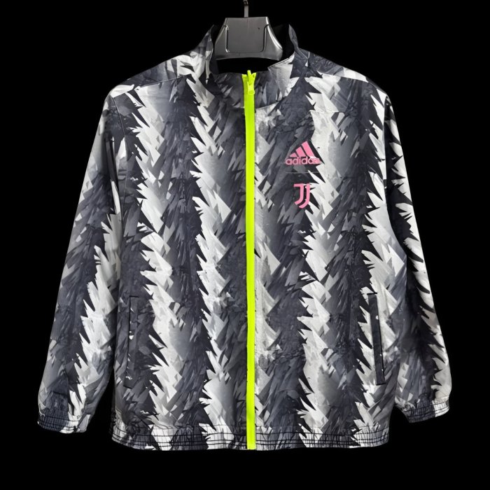 25/26 Juventus Grey with White Zigzag Pattern Full Zipper Windbreaker