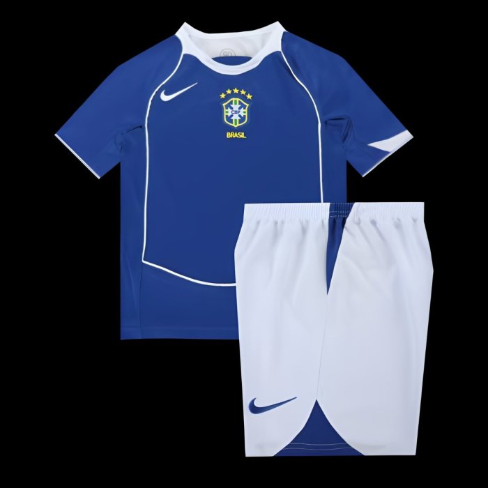 Retro Kids 2004 Brazil Away Blue Jersey