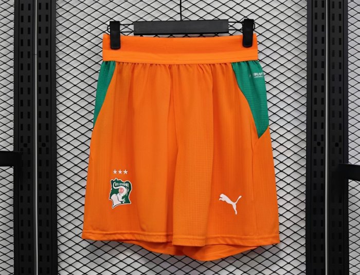 2026 Player Version Ivory Coast Orange with Green Side Panels Shorts