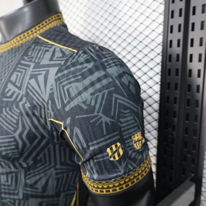 2026 Player Version Brazil Black with Gold Geometric Tribal Pattern Jersey