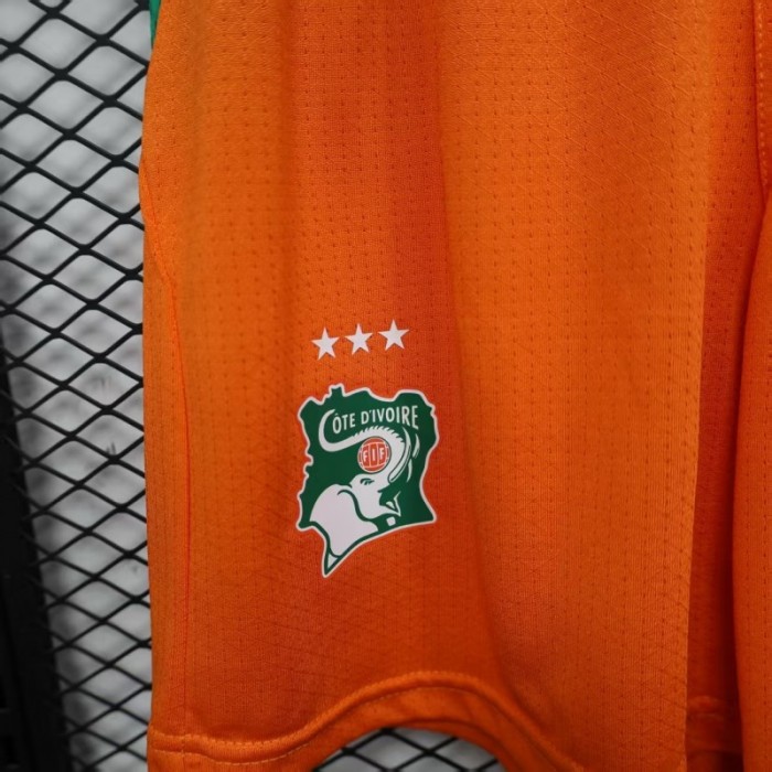 2026 Player Version Ivory Coast Orange with Green Side Panels Shorts