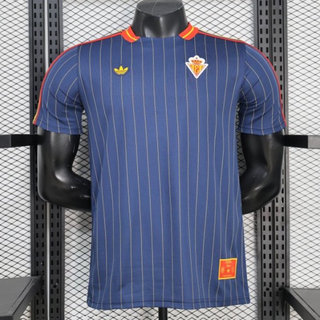 2026 Player Version Spain Navy Blue with Thin Yellow Pinstripes Jersey