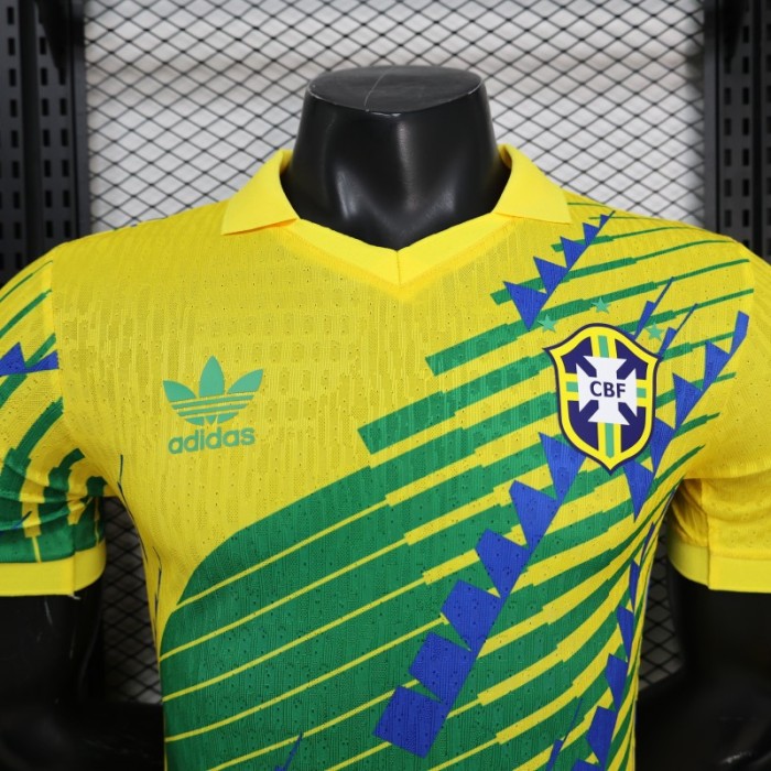 2026 Player Version Brazil Yellow with Green and Blue Geometric Patterns Jersey