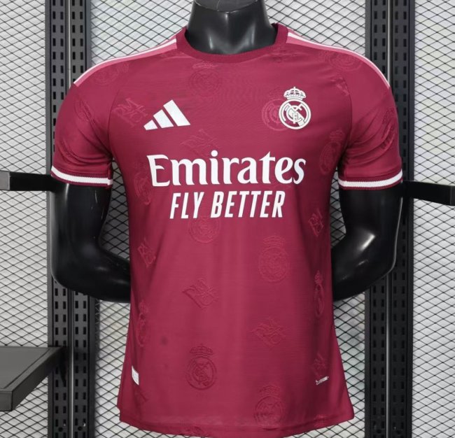 Player Version 25/26 Real Madrid Burgundy with All-Over Crest Pattern Jersey