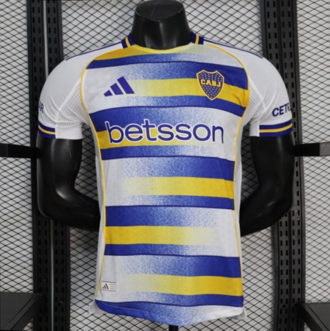 25/26 Player Version Boca Juniors White with Blue and Yellow Gradient Horizontal Stripes Jersey