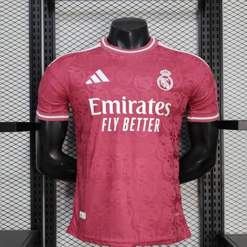 25/26  Player Version Real Madrid Third Dark Pink with all-over embossed crest pattern Jersey
