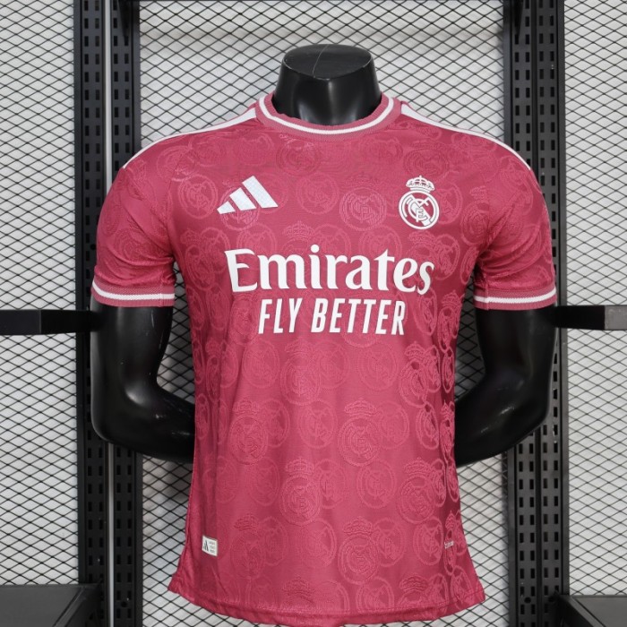 25/26  Player Version Real Madrid Third Dark Pink with all-over embossed crest pattern Jersey