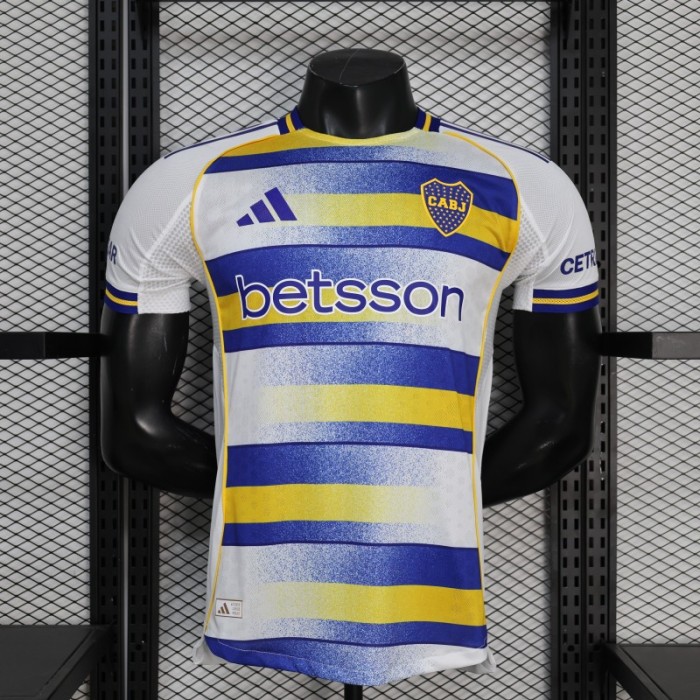 25/26 Player Version Boca Juniors White with Blue and Yellow Gradient Horizontal Stripes Jersey
