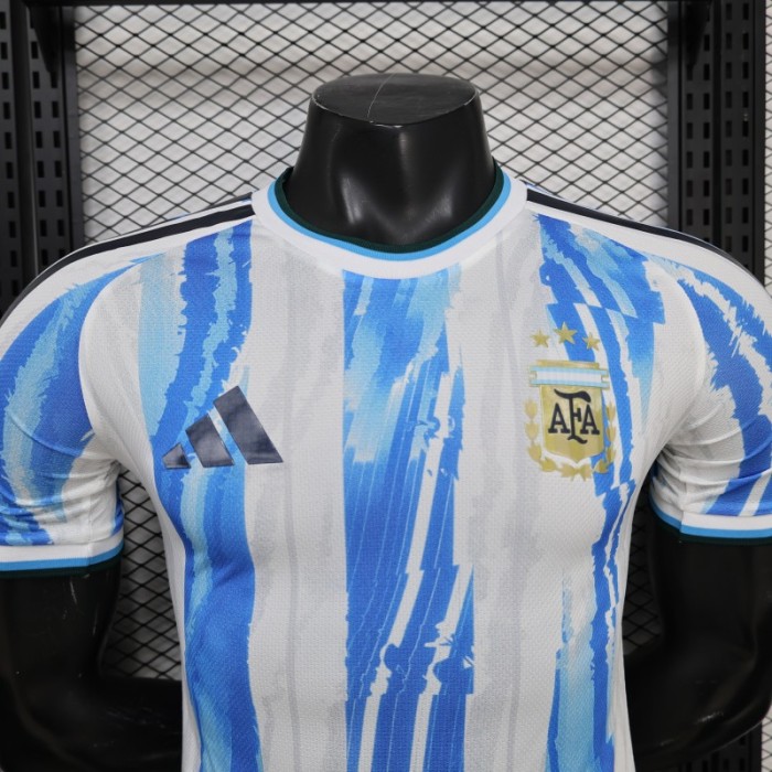2026 Player Version Argentina White and Light Blue with Brushstroke Stripes Jersey