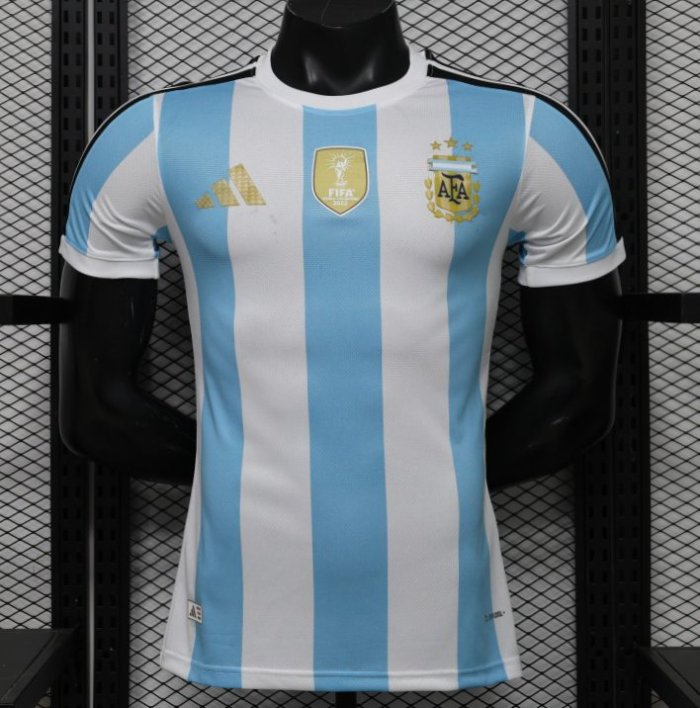 Player Version 2027 Argentina Home White & Light Blue Stripes with FIFA World Cup Champion Badge Jersey