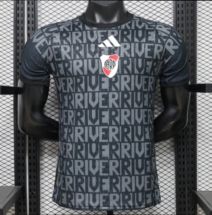 Player Version 26/27 River Plate Away Black with All-Over Letter Print Jersey