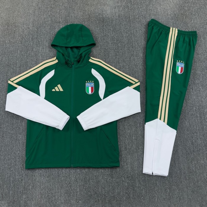26/27 Italy Green Full Zipper Hooded Jacket Tracksuit + Long Pants