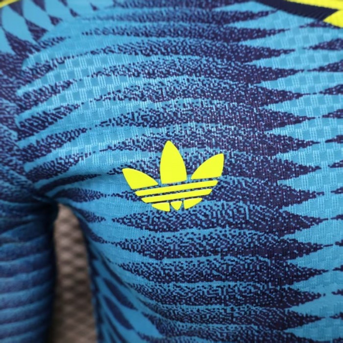 Player Version 2027 Colombia Away Blue with Wave Jacquard Pattern Long Sleeve Jersey