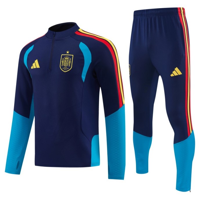 26/27 Spain Navy Blue Half Zipper Jacket Tracksuit  + Long Pants