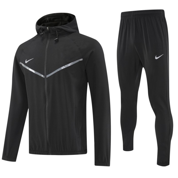 26/27 Nike Black Full Zipper Hooded Jacket Tracksuit + Long Pants