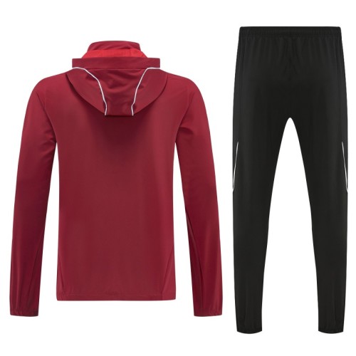 26/27 Adidas Red Full Zipper Hooded Jacket Tracksuit + Black Long Pants