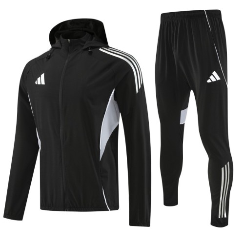 26/27 Adidas Black With White logo Full Zipper Hooded Jacket Tracksuit + Long Pants