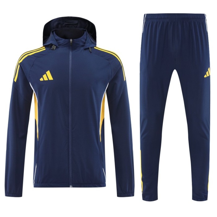 26/27 Adidas Navy Blue With Yellow logo Full Zipper Hooded Jacket Tracksuit + Long Pants