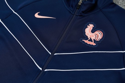 26/27 France Navy Blue Full Zipper Jacket Tracksuit +  Long Pants