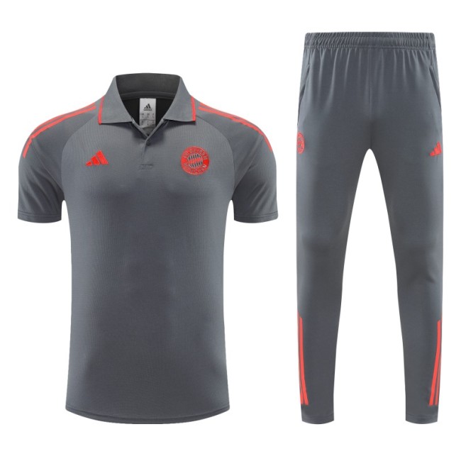 26/27 Bayern Munich Grey Polo Training Shirt + Long Pants Tracksuit