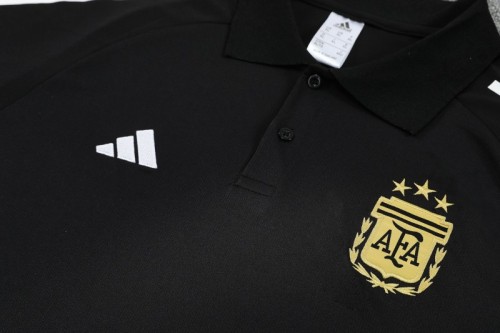 26/27  Argentina Black Polo Training Shirt + Long Pants Tracksuit