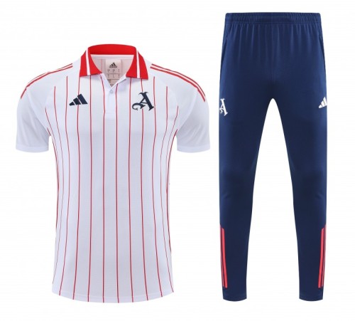 26/27 Arsenal  White&Red Stripes  Polo Training Shirt + Long Pants Tracksuit