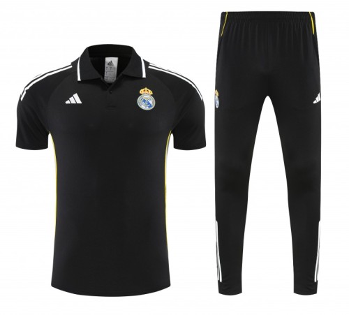 26/27 Real Madrid Black Polo Training Shirt + Long Pants Tracksuit