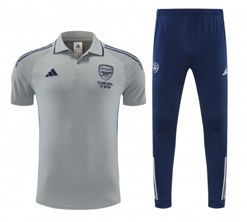 26/27   Arsenal Grey Polo Training Shirt + Long Pants Tracksuit