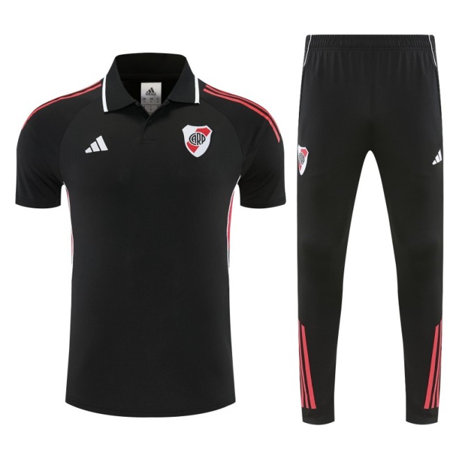26/27 River Plate Black Polo Training Shirt + Long Pants Tracksuit