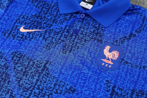 26/27  France  Blue Polo Training Shirt + Long Pants Tracksuit