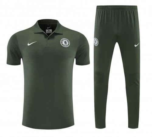 26/27 Chelsea  Dark Green Polo Training Shirt + Long Pants Tracksuit