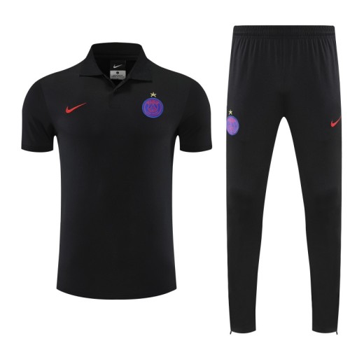 26/27  Paris Black Polo Training Shirt + Long Pants Tracksuit
