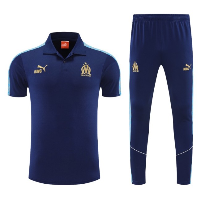 26/27 Marseille Navy Blue Polo Training Shirt + Long Pants Tracksuit
