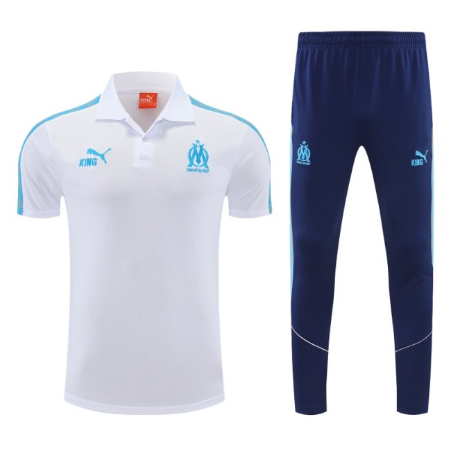 26/27 Marseille White Polo Training Shirt + Long Pants Tracksuit