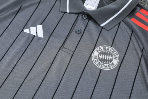 26/27  Bayern Munich Grey Stripes Polo Training Shirt + Long Pants Tracksuit