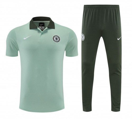26/27  Chelsea Light Green Polo Training Shirt + Long Pants Tracksuit