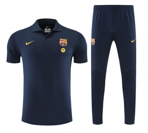 26/27  Barcelona Navy Blue Polo Training Shirt + Long Pants Tracksuit