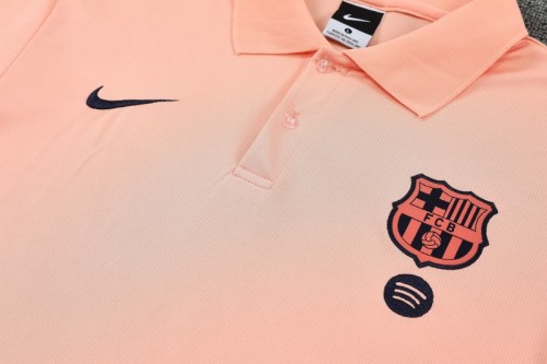 26/27  Barcelona Salmon Pink  Polo Training Shirt + Navy Blue Long Pants Tracksuit