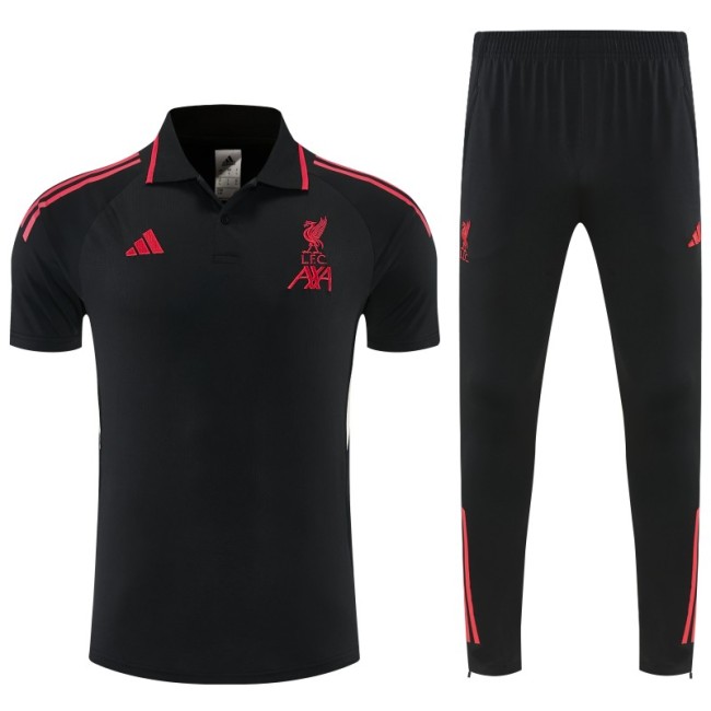 26/27 Liverpool Black Polo Training Shirt + Long Pants Tracksuit