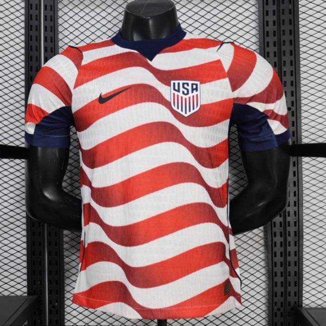 Player Version 2026 USA Home Red & White Stripe Jersey