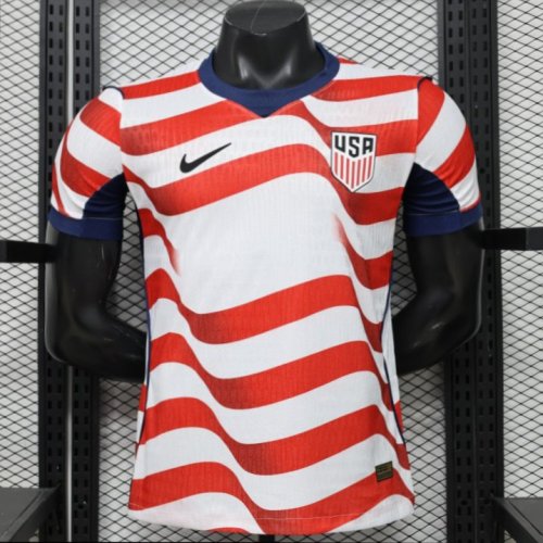 Player Version 2026 USA White Red Wavy Stripe Home Jersey
