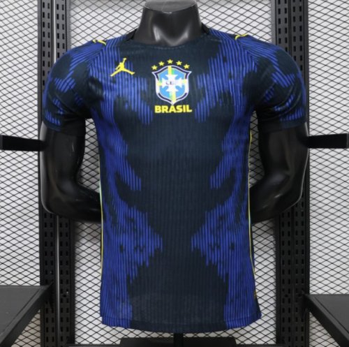 Player Version 2026 Brazil Dark Navy & Blue with Geometric Stripe Pattern Jersey