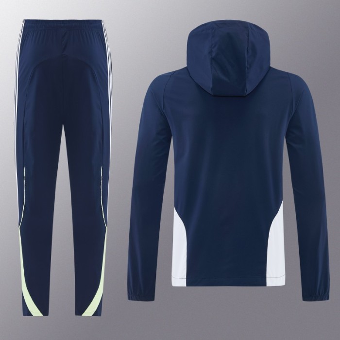 26/27 Real Madrid Navy Blue Full Zipper Hooded Windbreaker Tracksuit + Long Pants
